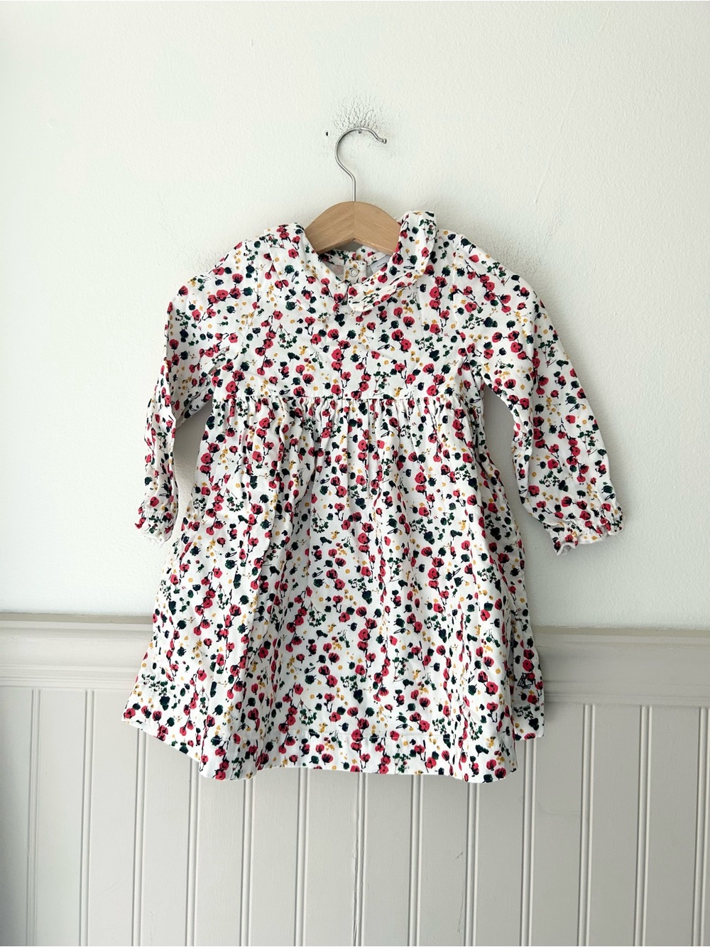 Petit Bateau Baby Girls Floral Peter Pan Collar Dress 24 Months Long Sleeve